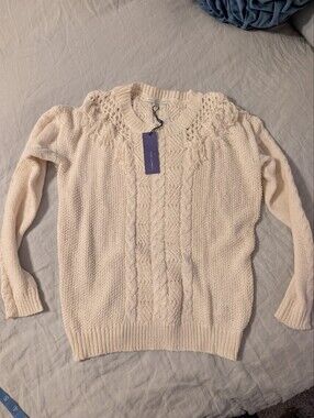 NWT Rebecca Minkoff Barb Cable Knit Fringe Sweater Canvas Cream XS